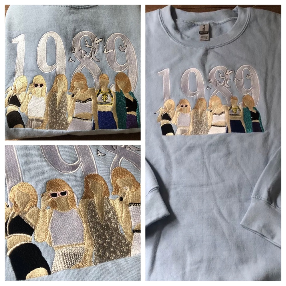 NEW Taylor Swift pullover 1989 XL Fan Made Embroidered Blue Sweatshirt